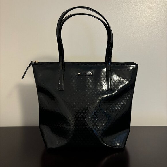 Kate Spade Beale Street Black Patent Leather Circle Embossed Jeralyn Small Tote - Picture 1 of 11
